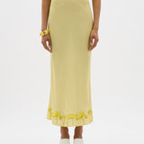 Lotus Embroidered Maxi Skirt - Yellow
