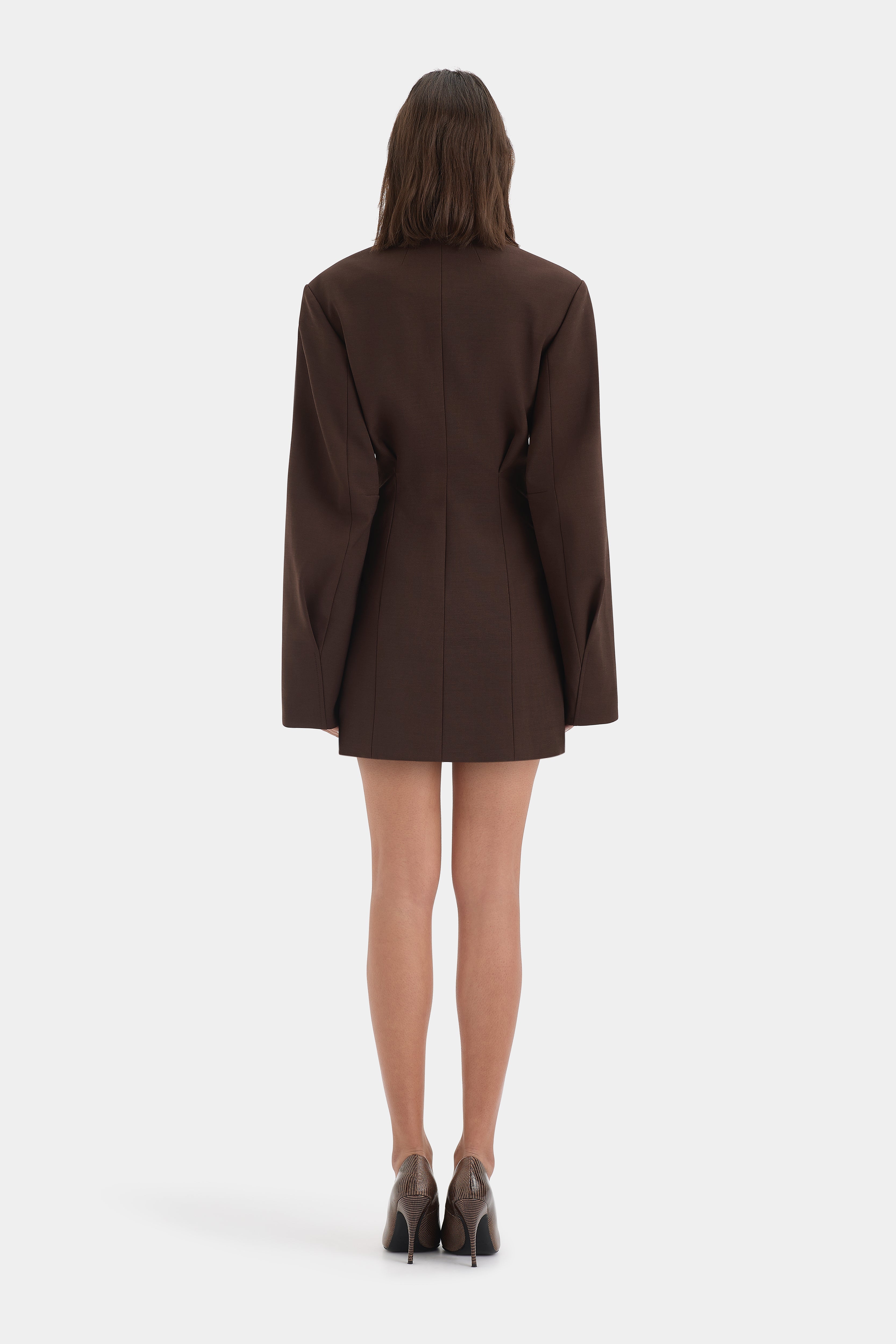 SIR. Astrine Tailored Mini Dress in Coffee – back view | Peggy Concept Store