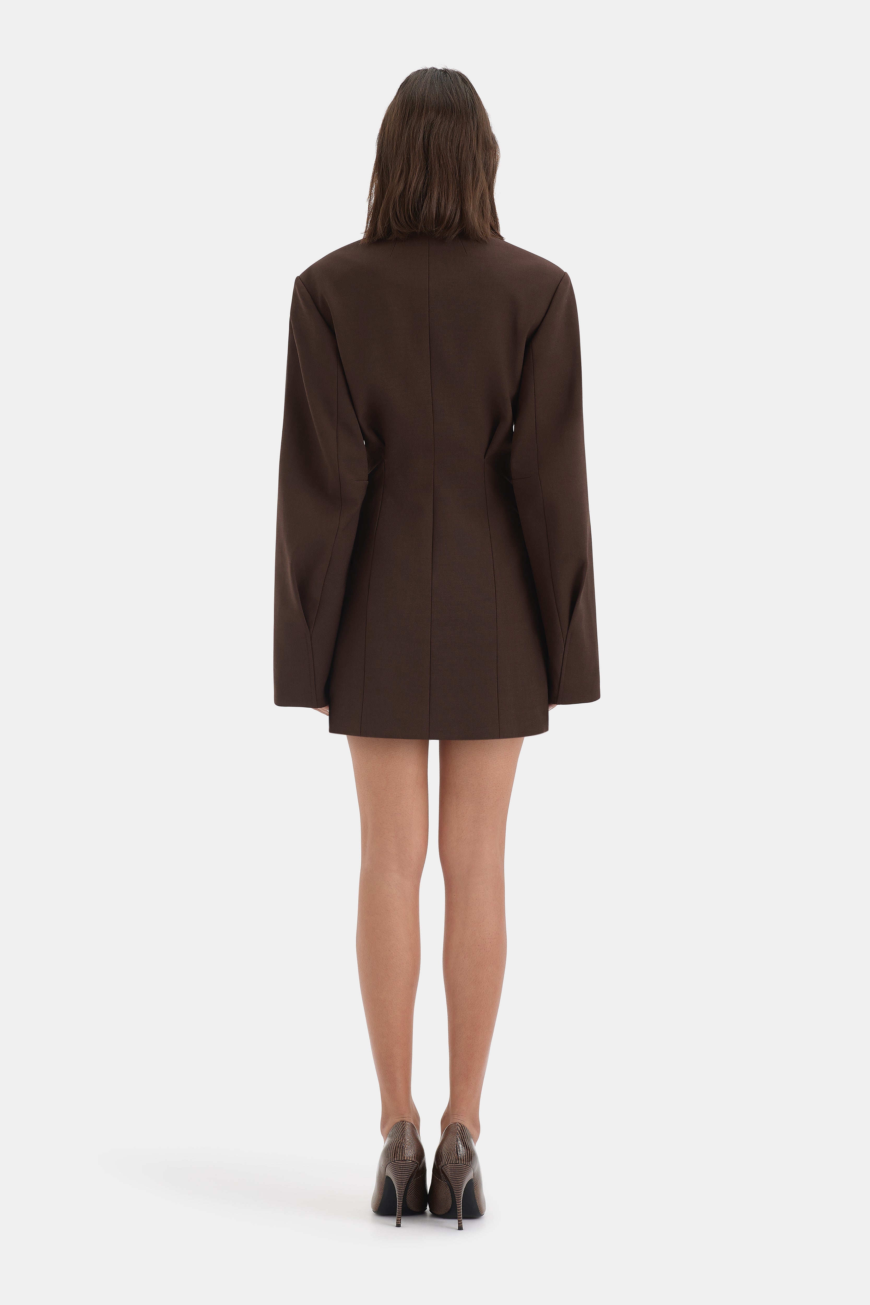 SIR. Astrine Tailored Mini Dress in Coffee – back view | Peggy Concept Store