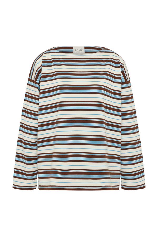 POSSE Nadine Top in Chocolate Multi Stripe – styled view | Peggy Concept Store