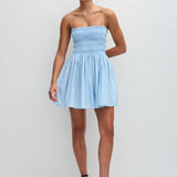 Shirred Bodice Mini Dress - Sky