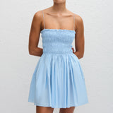 Shirred Bodice Mini Dress - Sky