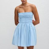 Shirred Bodice Mini Dress - Sky