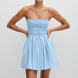 Shirred Bodice Mini Dress - Sky
