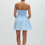 Shirred Bodice Mini Dress - Sky