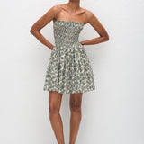 Shirred Bodice Mini Dress - Vine