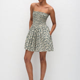 Shirred Bodice Mini Dress - Vine