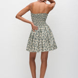Shirred Bodice Mini Dress - Vine
