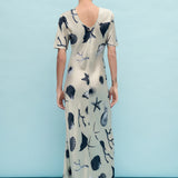 Short Sleeve Bias Dress - Seashells