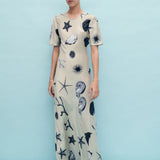 Short Sleeve Bias Dress - Seashells
