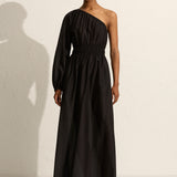 Single Sleeve Maxi Dress - Black