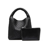 Black Recycled Alt-Leather Woven Small Tote