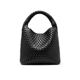 Black Recycled Alt-Leather Woven Small Tote