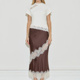 Silk Lace Midi Skirt - Chocolate Cream