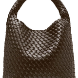 Brown Recycled Alt-Leather Woven Small Tote
