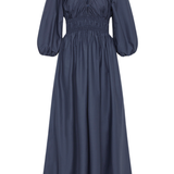 Shirred Plunge Button Dress - Dusk