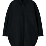 Cotton Silk Round Shirt - Black