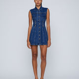 Zipper Denim Mini Dress - Indigo