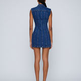 Zipper Denim Mini Dress - Indigo