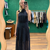 Abi Chiffon Midi Dress - Mini Polka Dot Navy
