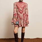 Alemais Kenny Mini Dress Folk Floral Print on model
