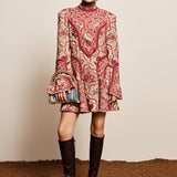 Alemais Kenny Mini Dress Folk Floral Print on model