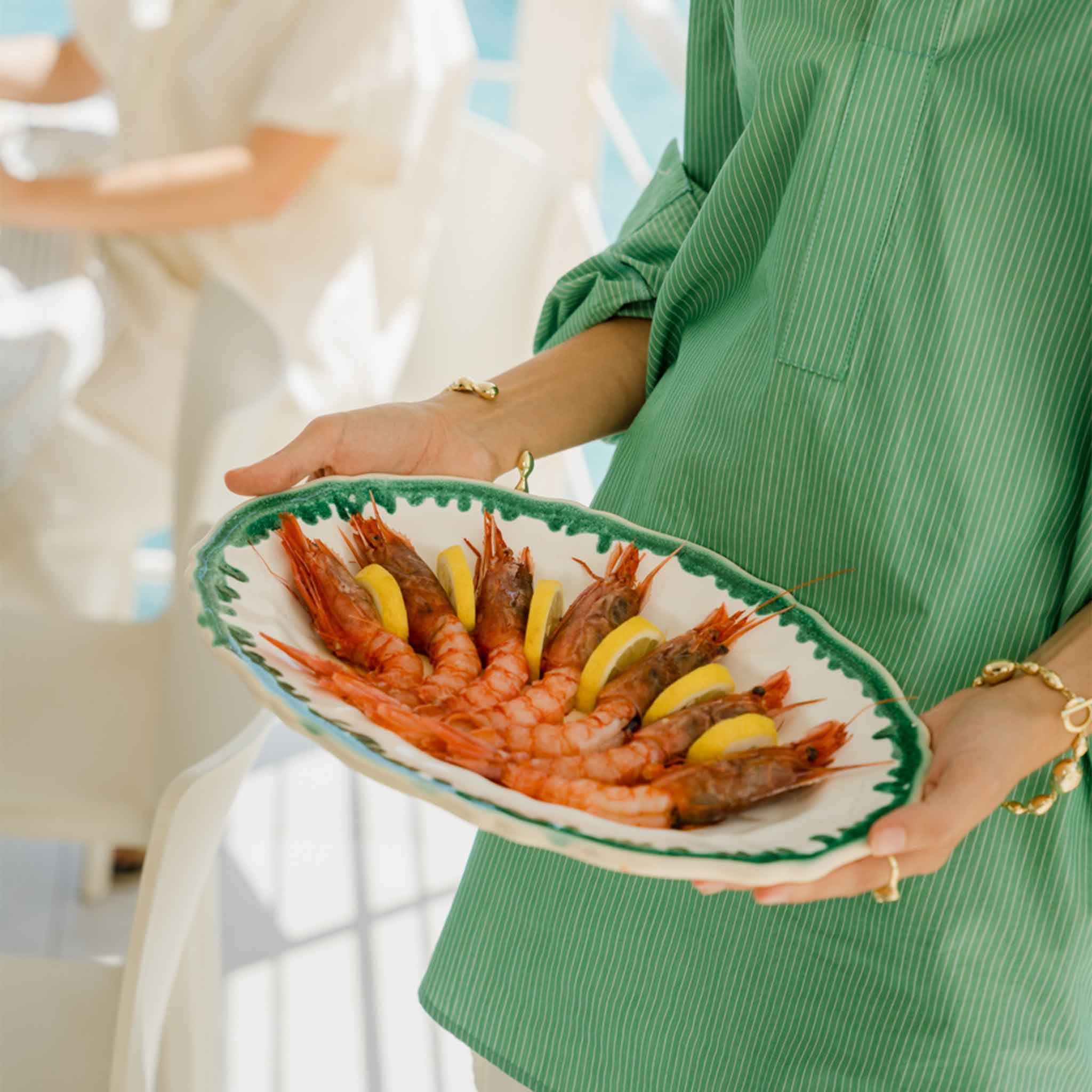 Alex and Trahanas Dal Mare Ceramic Oval Platter Sea Green White