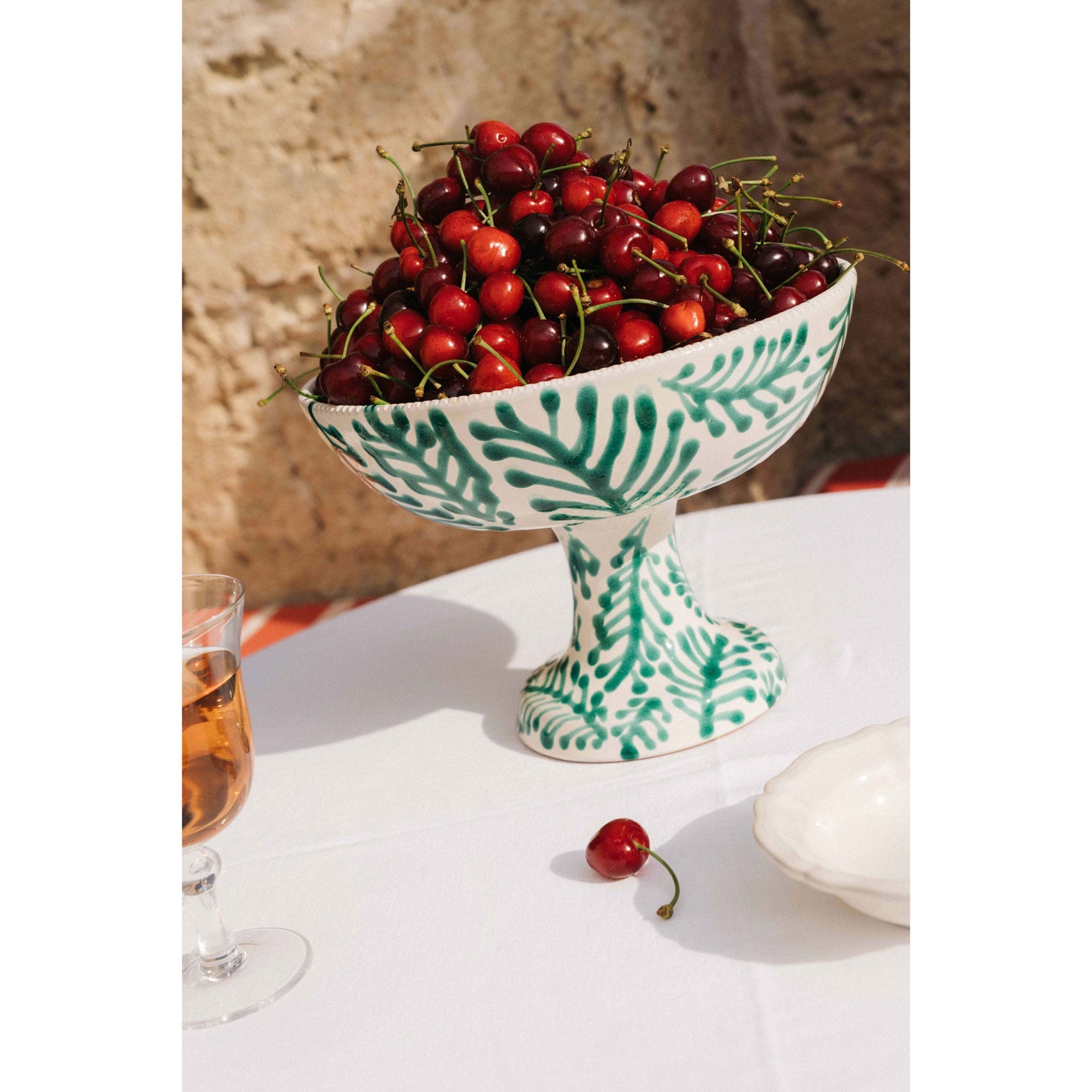 Alex and Trahanas Foglia Ceramic Fruit Bowl Stand Sea Green Cream