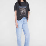 Anine Bing Cade Tee Leo Muse Washed Black worn with light wash denim