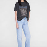 Anine Bing Cade Tee Leo Muse Washed Black worn with light wash denim