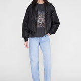 Anine Bing Cade Tee Leo Muse Washed Black styled with a leather jacket