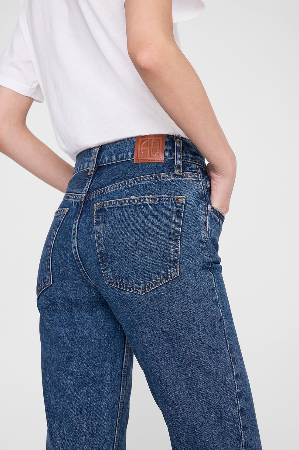 Anine Bing Kate Jean 29 inch Clean Indigo back pocket detail