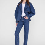 Anine Bing Pascale Trench Clean Indigo worn open with jeans