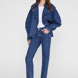 Anine Bing Pascale Trench Clean Indigo worn open with jeans