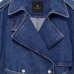 Anine Bing Pascale Trench Clean Indigo collar and buckle detail