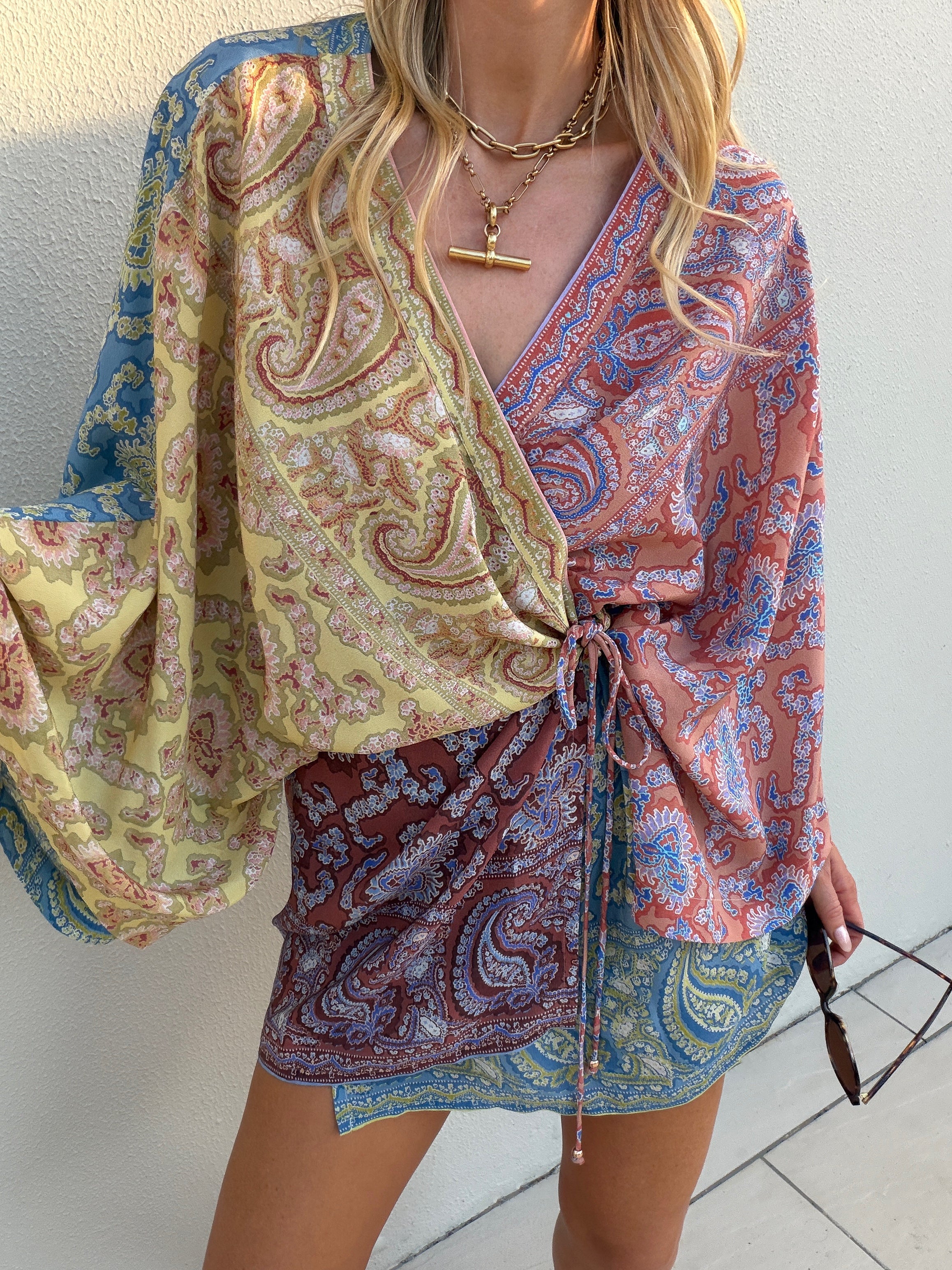 Boteh Caravane Silk Robe Dress Mesa Patchwork