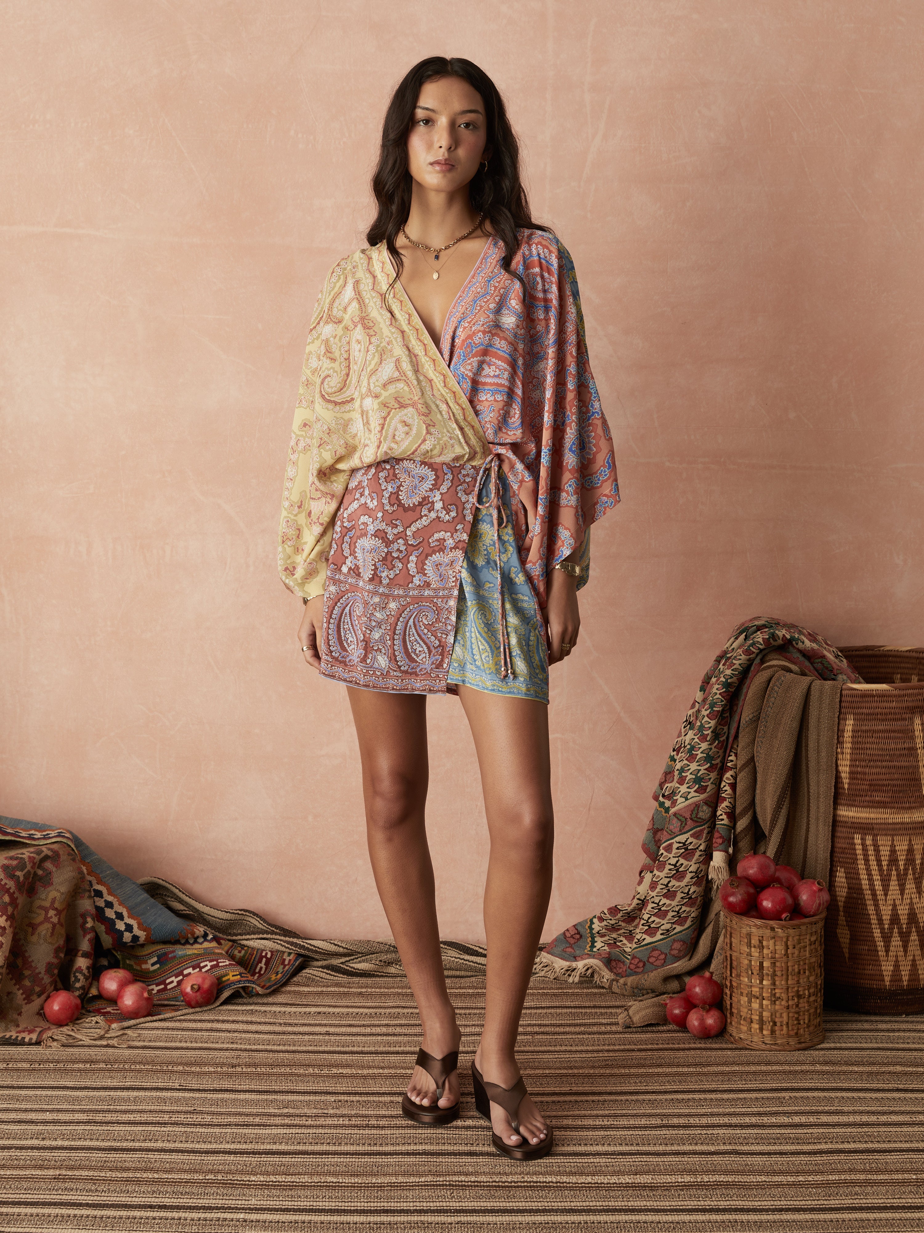 Boteh Caravane Silk Robe Dress Mesa Patchwork