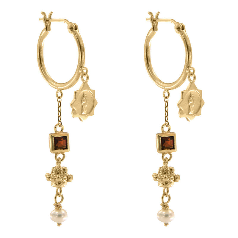 Cleopatra's Bling Jeanne Earrings with Garnet 18K Gold Plated