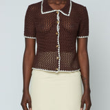 Womens Crochet Shirt - Dark Brown