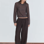 Deiji Studios Linen Ease Trouser Brown Black Stripe