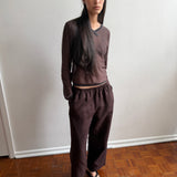 Deiji Studios Linen Ease Trouser Brown Black Stripe