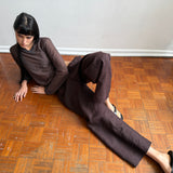 Deiji Studios Linen Ease Trouser Brown Black Stripe