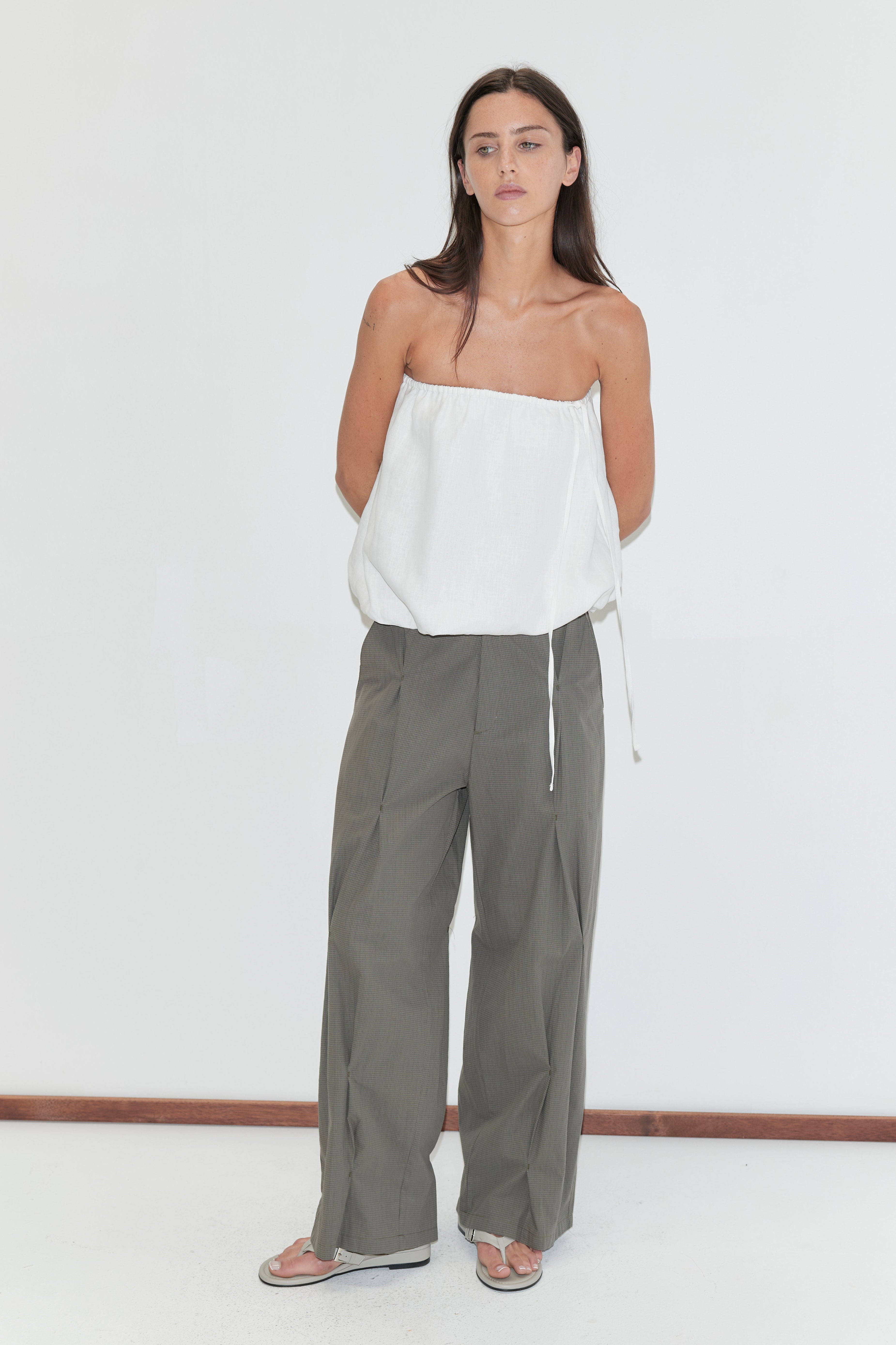Deiji Studios Multi Pleat Pant Moss Stripe