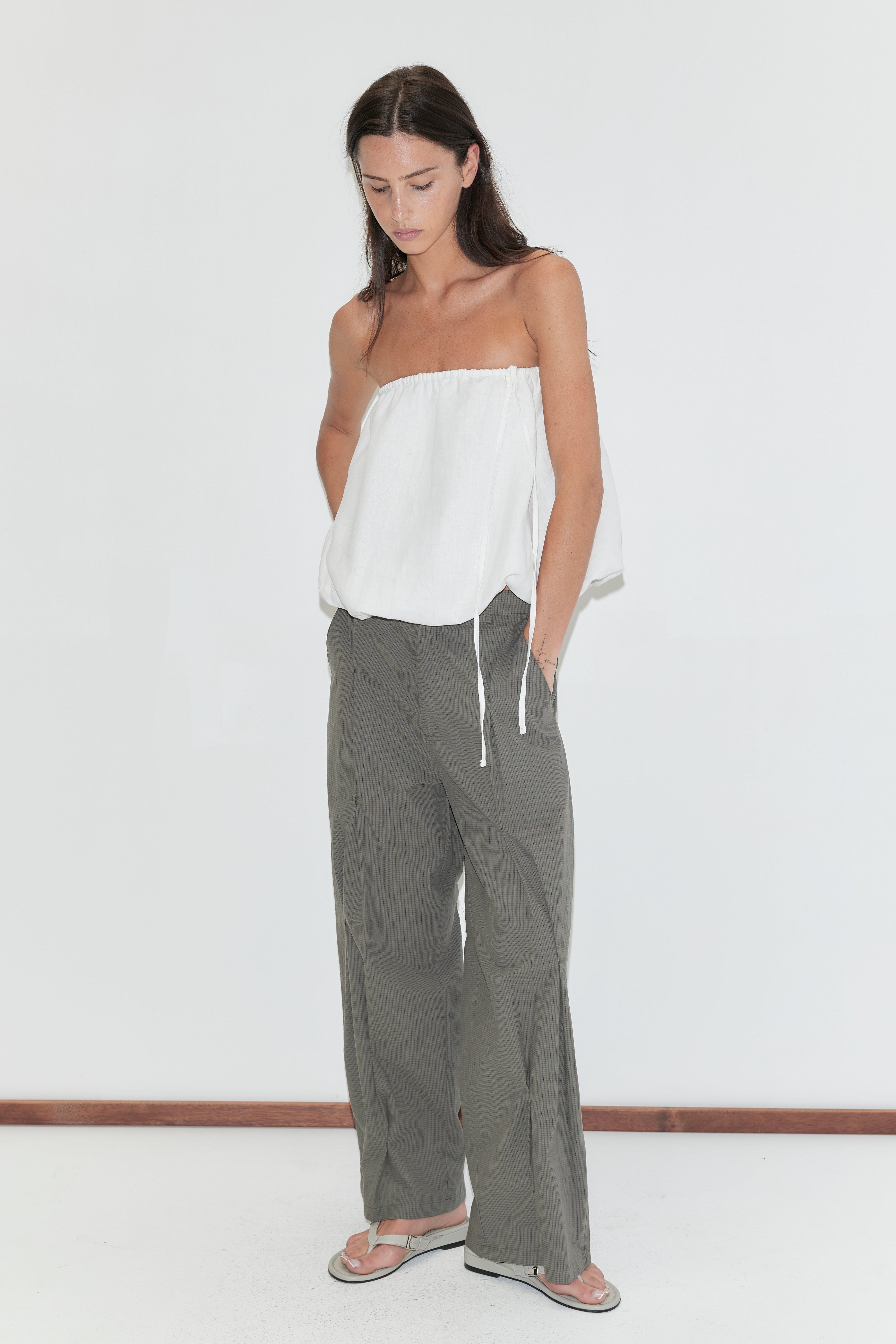 Deiji Studios Multi Pleat Pant Moss Stripe