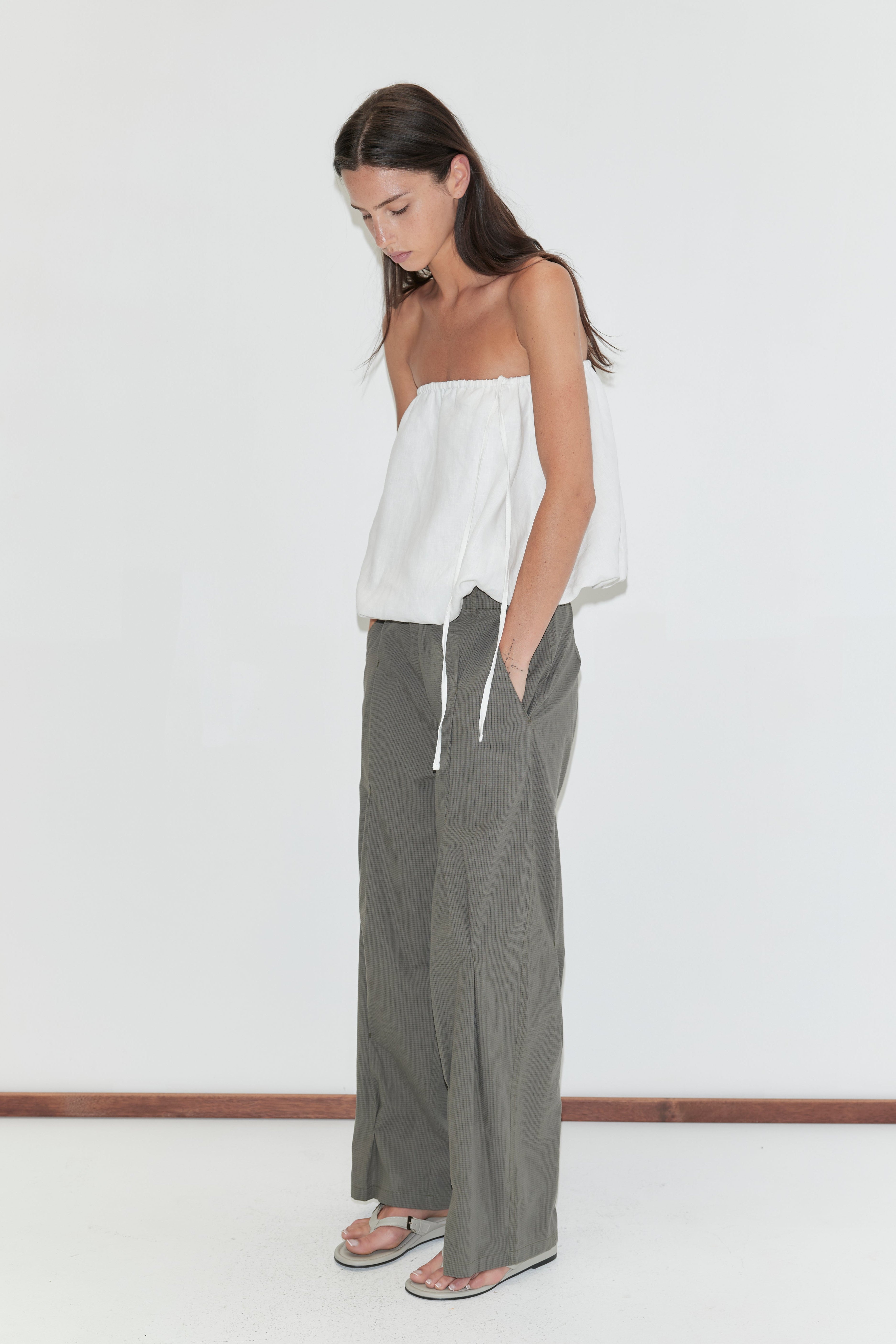 Deiji Studios Multi Pleat Pant Moss Stripe