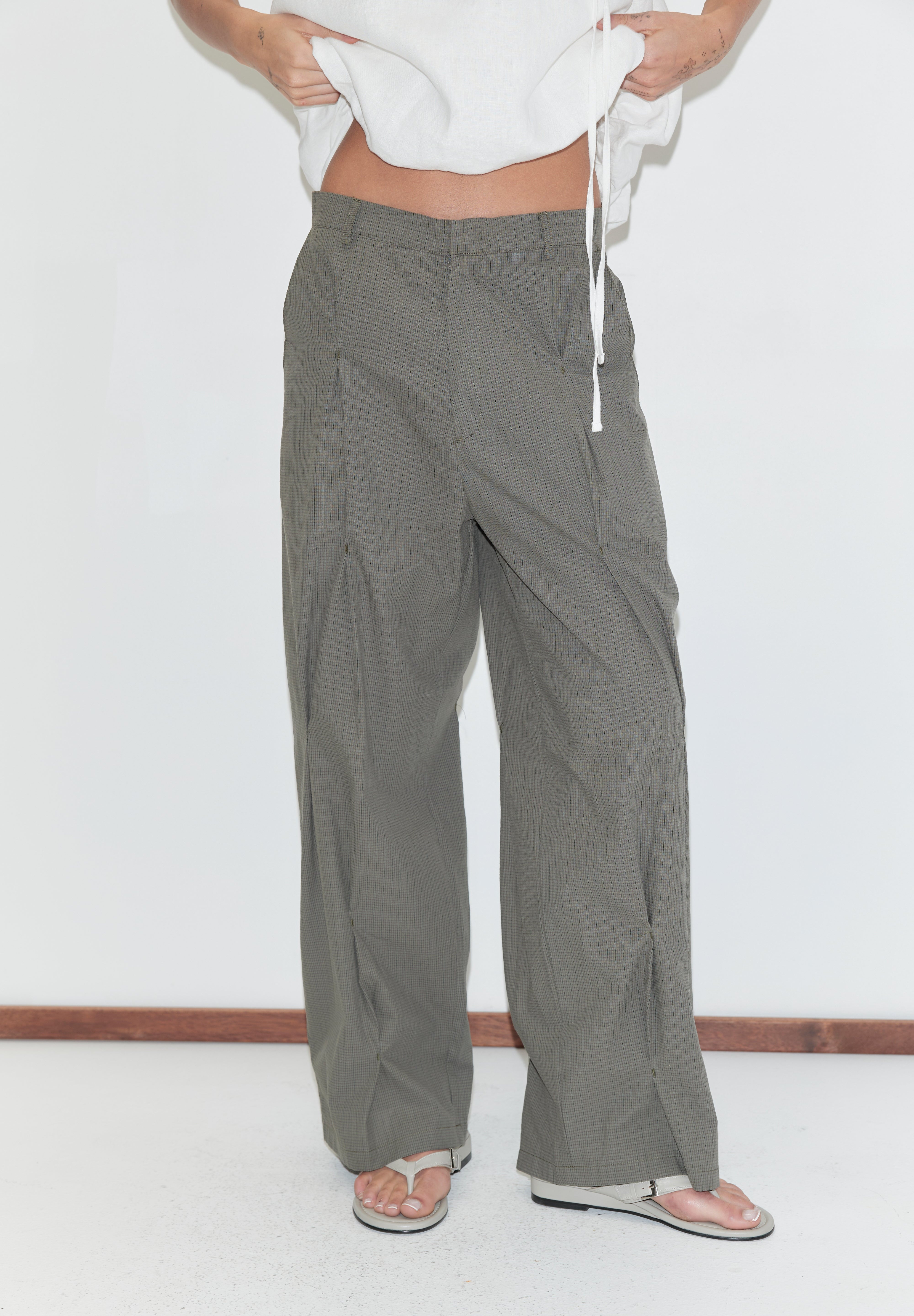 Deiji Studios Multi Pleat Pant Moss Stripe