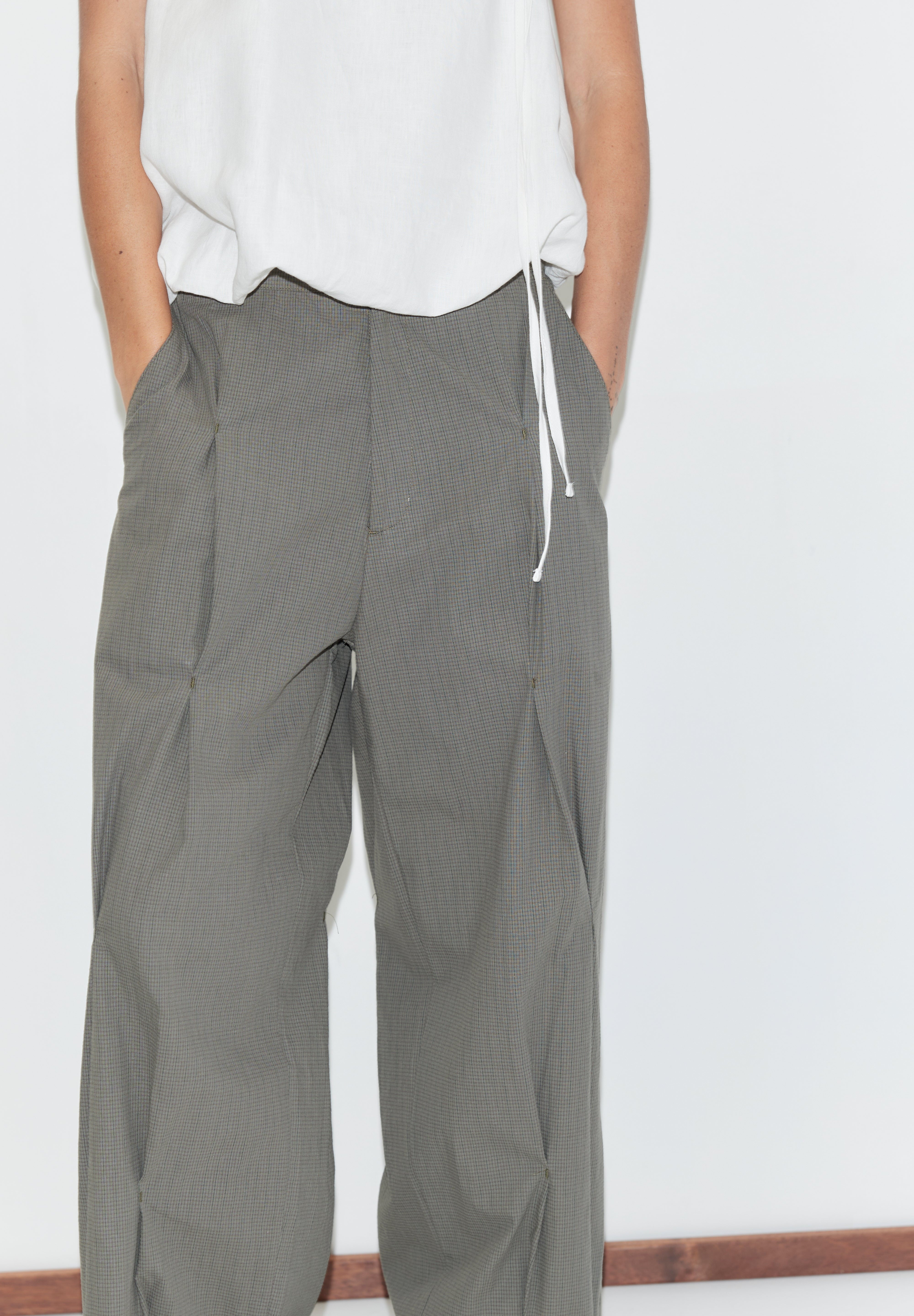 Deiji Studios Multi Pleat Pant Moss Stripe