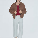 Deiji Studios Button Up Jacket in Brown – side view, worn open | Peggy Concept Store