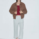 Deiji Studios Button Up Jacket in Brown – side view, worn open | Peggy Concept Store