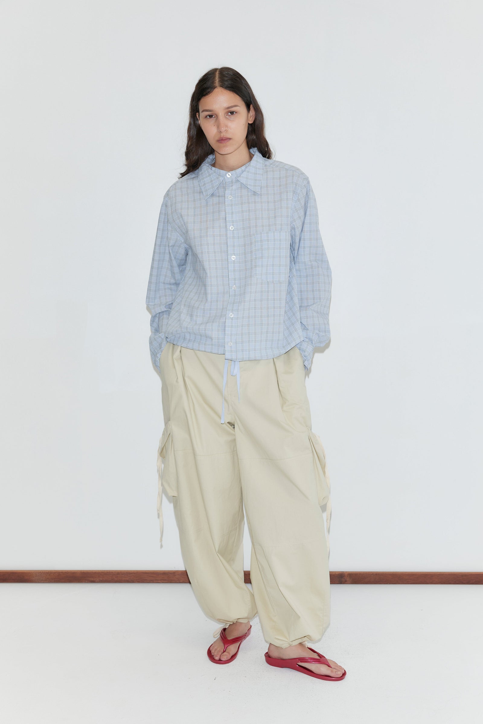 Deiji Studios Cargo Pant in Stone – front view, styled with Stand Shirt | Peggy Concept Store